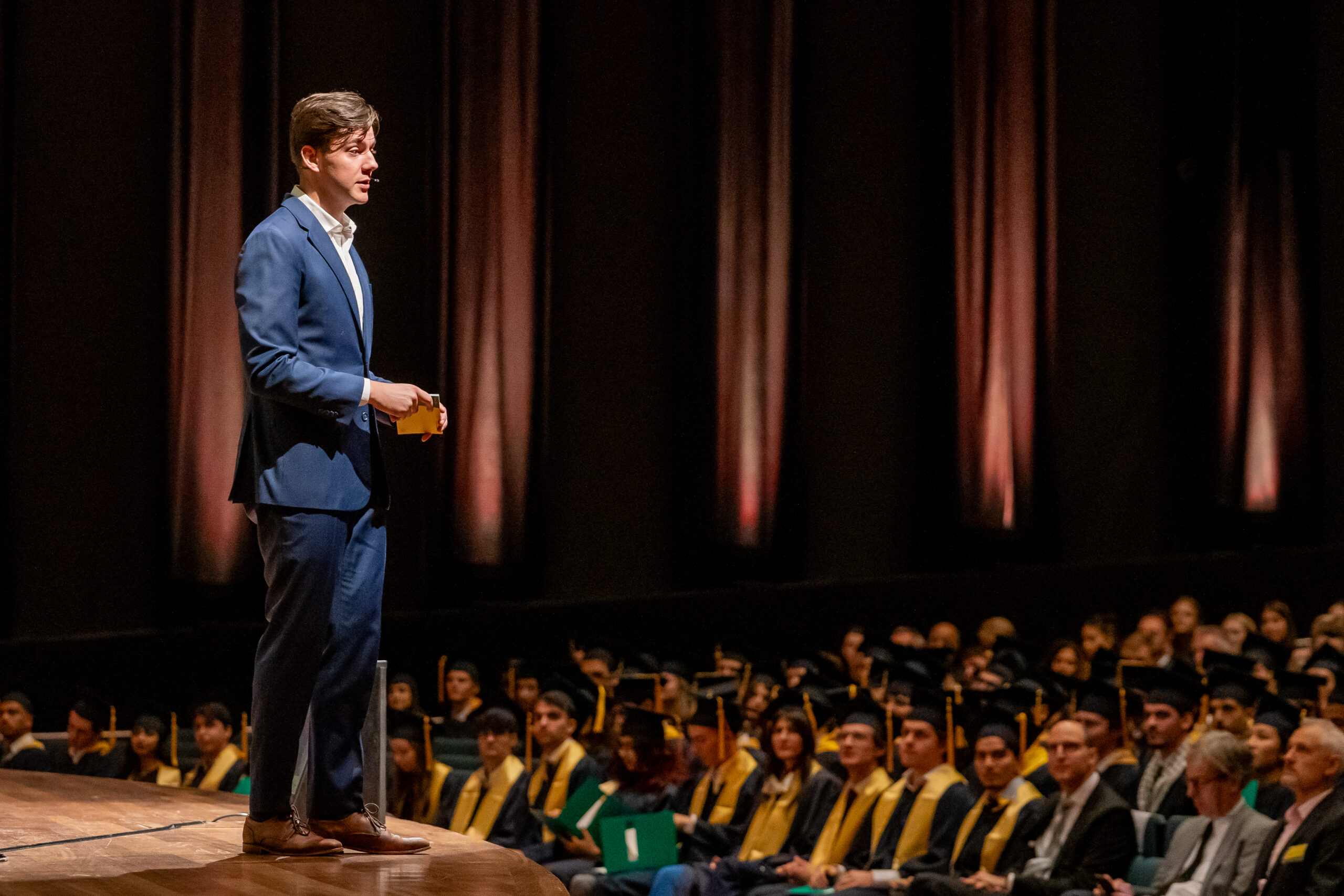 Graduation ceremony host on stage
